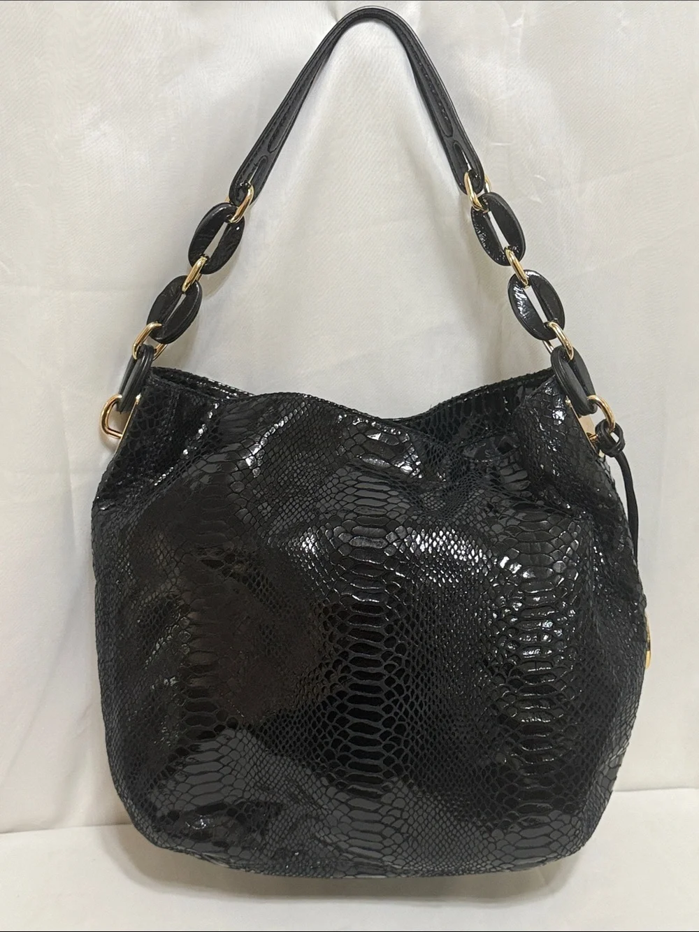 Michael Kors Black Snakeskin-Embossed Slouchy Hobo